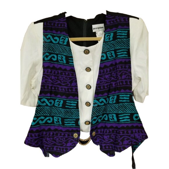 Perceptions By Irene B. Faux Vest/Layers Belted Dres Women's Sz 8 Vtg 1980s - Picture 3 of 6